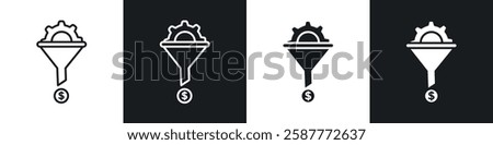 Sales Funnel icon set black and white colors. Graphic Vector icons pack