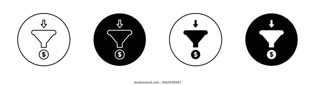 Sales Funnel icon set. conversion marketing funnel vector symbol. filtration sign. lead funnel icon in black filled and outlined style.