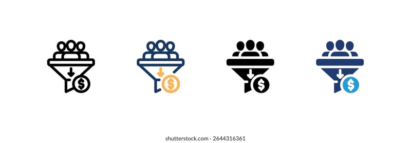 Sales Funnel icon set multiple style collection. Vector illustration.