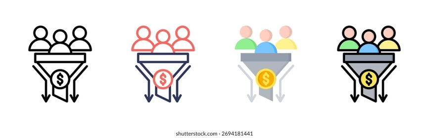 Conjunto de iconos de embudo de ventas colección de estilo múltiple