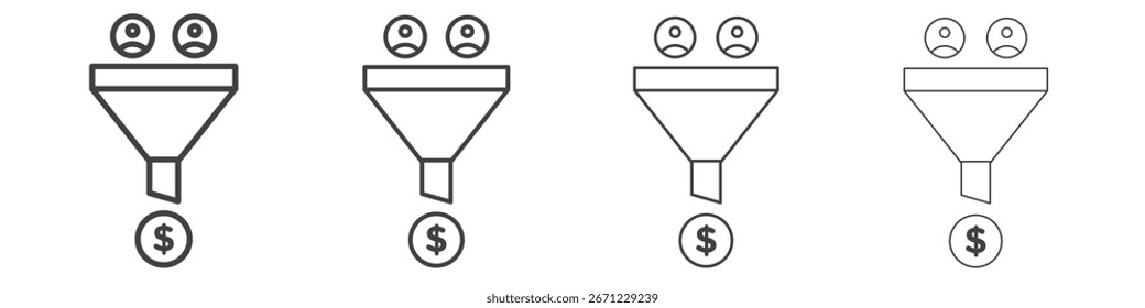 Icono de embudo de ventas. Icono de línea delgada para el diseño y desarrollo de Sitios web, desarrollo App.