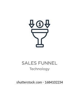 Sales funnel icon. Thin linear sales funnel outline icon isolated on white background from technology collection. Line vector sign, symbol for web and mobile
