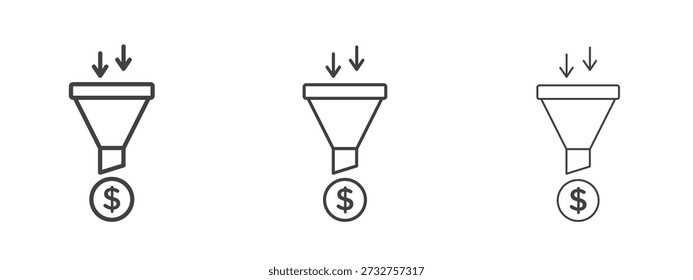 Sales funnel icon vector Graphics. Black thin lines icons