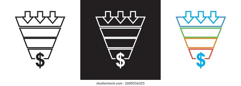 Sales Funnel Icon.  Vector illustration. isolated on white and black background. EPS 10