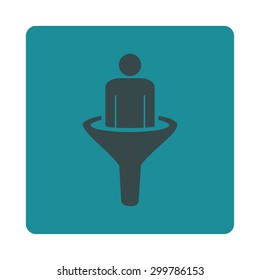 Sales funnel icon. Vector style is soft blue colors, flat rounded square button on a white background.