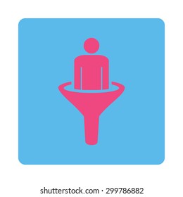 Sales funnel icon. Vector style is pink and blue colors, flat rounded square button on a white background.
