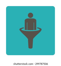 Sales funnel icon. Vector style is grey and cyan colors, flat rounded square button on a white background.