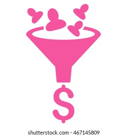 Sales Funnel icon. Vector style is flat iconic symbol with rounded angles, pink color, white background.