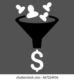 Sales Funnel icon. Vector style is bicolor flat iconic symbol with rounded angles, black and white colors, gray background.
