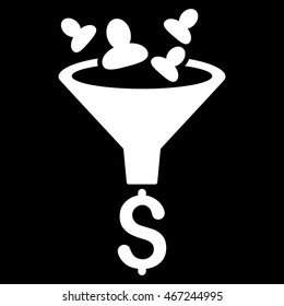 Sales Funnel icon. Vector style is flat iconic symbol with rounded angles, white color, black background.