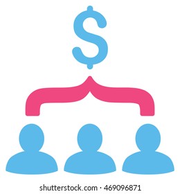 Sales Funnel icon. Vector style is bicolor flat iconic symbol with rounded angles, pink and blue colors, white background.