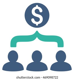 Sales Funnel icon. Vector style is bicolor flat iconic symbol with rounded angles, cobalt and cyan colors, white background.