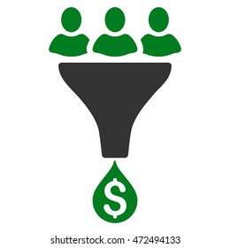 Sales Funnel icon. Vector style is bicolor flat iconic symbol with rounded angles, green and gray colors, white background.