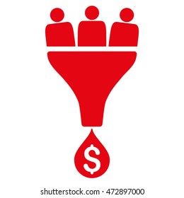 Sales Funnel icon. Vector style is flat iconic symbol with rounded angles, red color, white background.