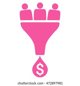 Sales Funnel icon. Vector style is flat iconic symbol with rounded angles, pink color, white background.