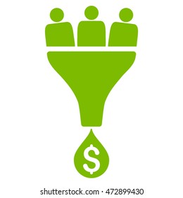 Sales Funnel icon. Vector style is flat iconic symbol with rounded angles, eco green color, white background.