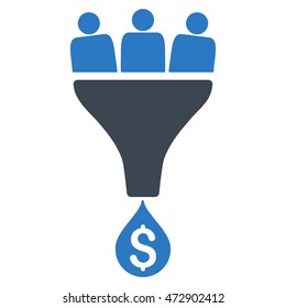 Sales Funnel icon. Vector style is bicolor flat iconic symbol with rounded angles, smooth blue colors, white background.