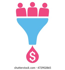 Sales Funnel icon. Vector style is bicolor flat iconic symbol with rounded angles, pink and blue colors, white background.
