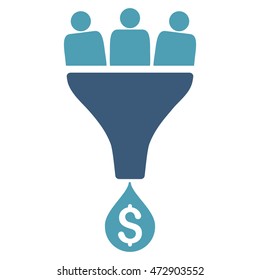 Sales Funnel icon. Vector style is bicolor flat iconic symbol with rounded angles, cyan and blue colors, white background.