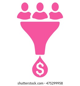 Sales Funnel icon. Vector style is flat iconic symbol with rounded angles, pink color, white background.