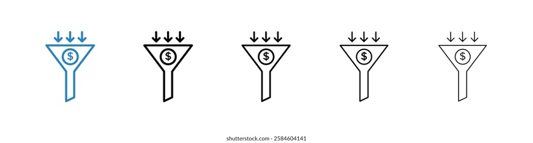 Sales Funnel icons in five different stroke sizes