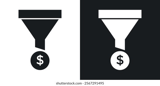Sales funnel icons in solid black and white colors