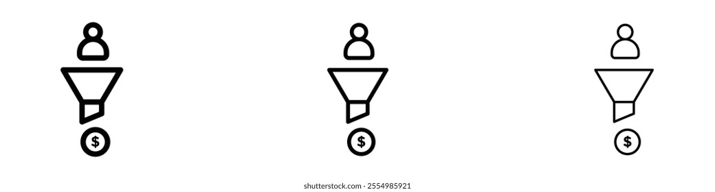 Sales funnel icons in tree different stroke sizes