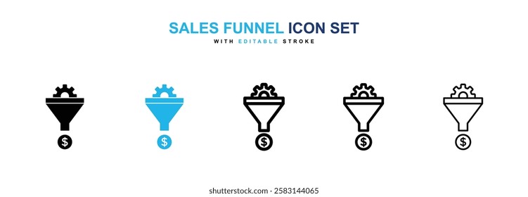 Sales Funnel icons vector collection in black and blue colors on white background