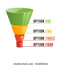 Sales Funnel Illustration With Labels Four Steps Vector Infographic 3d Isometric, Isolated On White Background