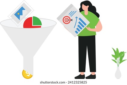 The Sales Funnel Illustration visualizes the customer journey, with a dynamic cascade of stages from awareness to conversion, symbolizing the strategic flow and conversion optimization essential in ef
