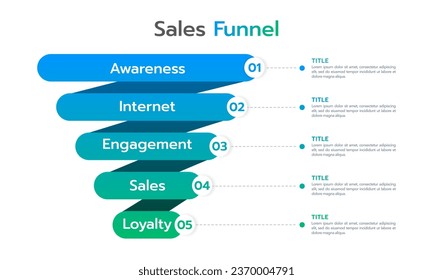 Sales funnel Infographic design template 5 steps to success. Vector illustration.