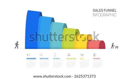 Sales funnel Infographic diagram template for business. Modern Timeline 6 steps Tunnel, presentation vector infographics.