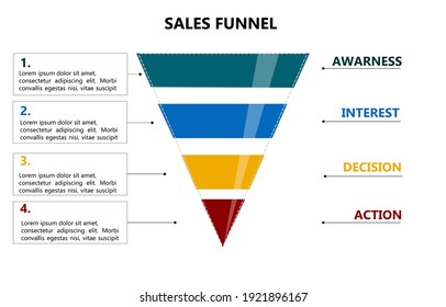 Sales funnel infographic with space for text. 4 step sales funnel vector.