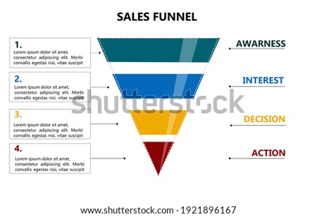 Sales funnel infographic with space for text. 4 step sales funnel vector.