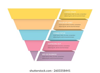 Sales funnel infographic template with 5 stages, vector eps10 illustration