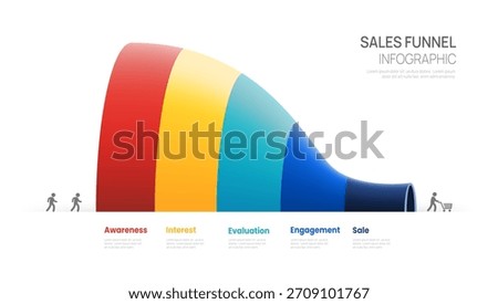 Sales funnel infographic template with 5 steps for marketing and startup business vector.