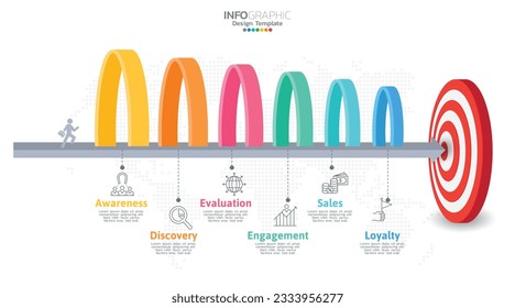 Sales funnel infographic template with 6 steps for marketing and startup business.