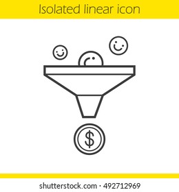 Sales funnel linear icon. Thin line illustration. Marketing funnel concept contour symbol. Vector isolated outline drawing