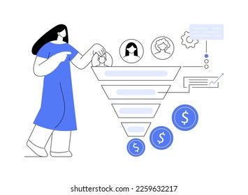 Sales funnel management abstract concept vector illustration. Product management, customer journey representation, sales funnel stages, marketing software, lead conversion abstract metaphor.