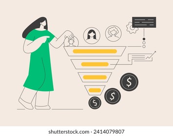 Sales funnel management abstract concept vector illustration. Product management, customer journey representation, sales funnel stages, marketing software, lead conversion abstract metaphor.