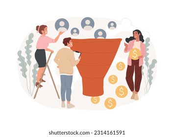 Sales funnel management isolated concept vector illustration. Product management, customer journey representation, sales funnel stages, marketing software, lead conversion vector concept.