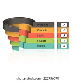 Sales Funnel On A Gray Background 3D. Vector Illustration.