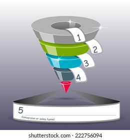 Sales funnel on a gray background 3D. Vector illustration.