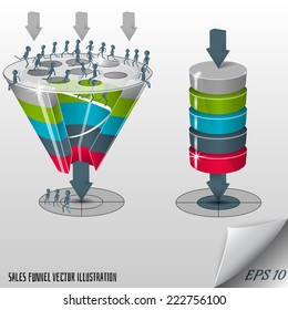Sales funnel on a gray background 3D. Vector illustration.