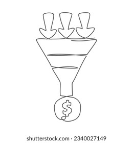 Sales funnel One line drawing isolated on white background