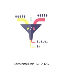 Sales funnel optimization work. Testing in internet marketing - business concept. AB test - vector illustration.