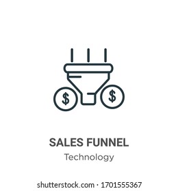 Sales funnel outline vector icon. Thin line black sales funnel icon, flat vector simple element illustration from editable technology concept isolated stroke on white background