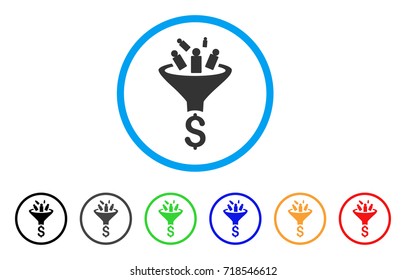 Sales Funnel rounded icon. Style is a flat sales funnel grey symbol inside light blue circle with black, gray, green, blue, red, orange versions. Vector designed for web and software interfaces.