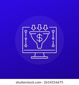 sales funnel software icon, line vector