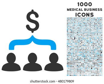 Sales Funnel vector bicolor icon with 1000 medical business icons. Set style is flat pictograms, blue and gray colors, white background.